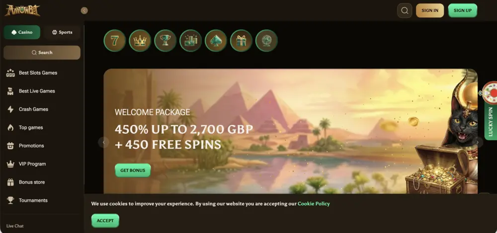 Casino-themed illustration for Amunbet